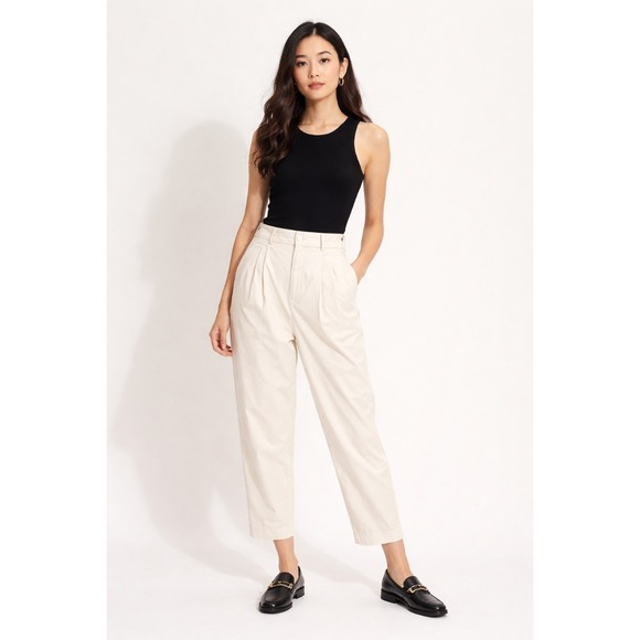 Banana Republic Pants - Banana Republic Factory Womens Authentic Chino Pleated Crop‎ Pants Size 8 Stone